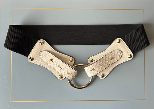 Claiborne Belt in White and Black Faux Crocodile - CCH Collection