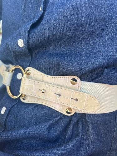 Claiborne Belt in Ivory Faux Crocodile