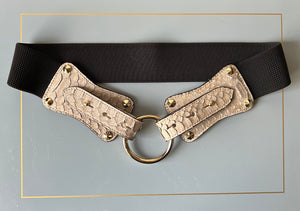 Claiborne Belt in Grey and Black Faux Snake