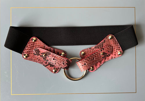 Claiborne Belt in Pink and Black Faux Snake