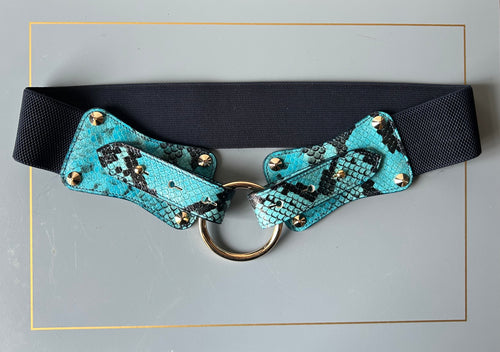 Claiborne Belt in Turquoise Faux Snake with Navy Strap - CCH Collection