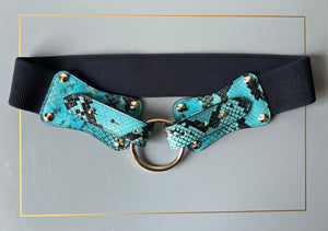 Claiborne Belt in Turquoise Faux Snake with Navy Strap