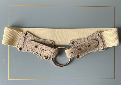 Claiborne Belt in Grey Faux Snake and Ivory Strap