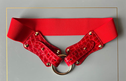 Claiborne Belt in Red Faux Crocodile with Red Strap - CCH Collection