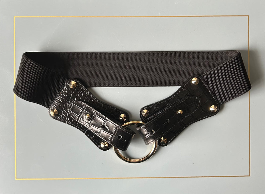 Claiborne Belt in Black Faux Crocodile