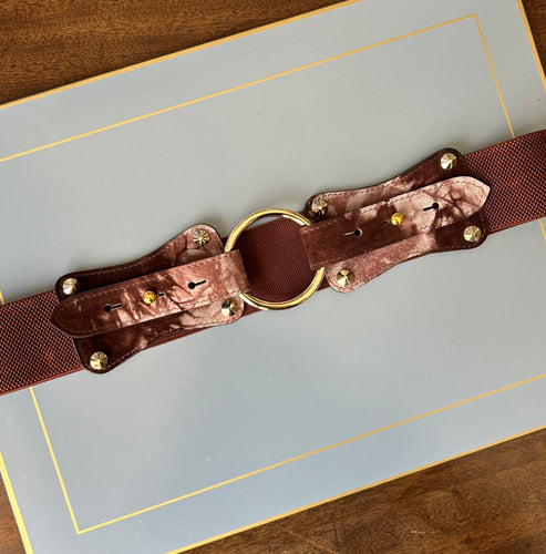Claiborne Belt in Brown Marbled Faux Suede with Brown Strap