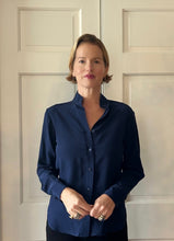 Load image into Gallery viewer, Riding Shirt in Navy Silk Crêpe de Chine - CCH Collection

